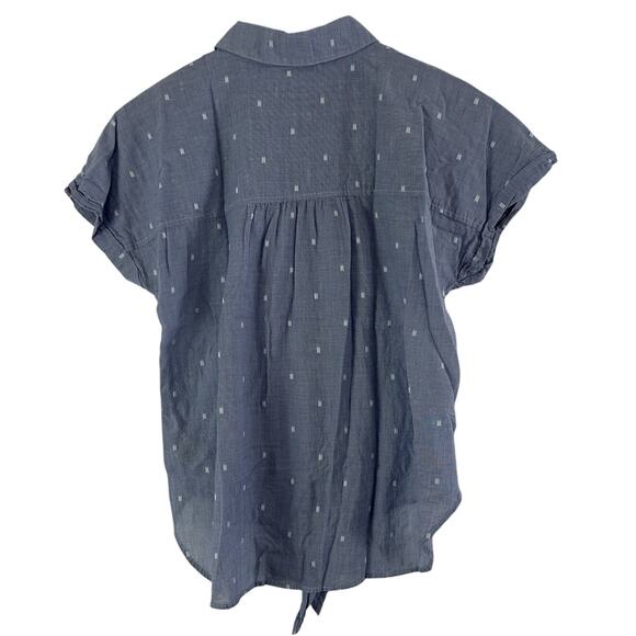 Cloth & Stone 100% Cotton Shirt Blue White Short Sleeve Button Up Womens Small - Picture 3 of 8